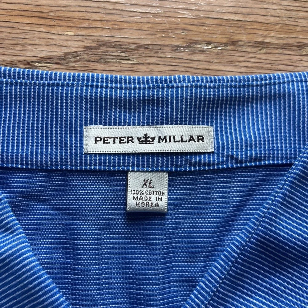 Peter Millar Shirt Mens‎ XL Blue White Striped Polo Golf Logo Casual